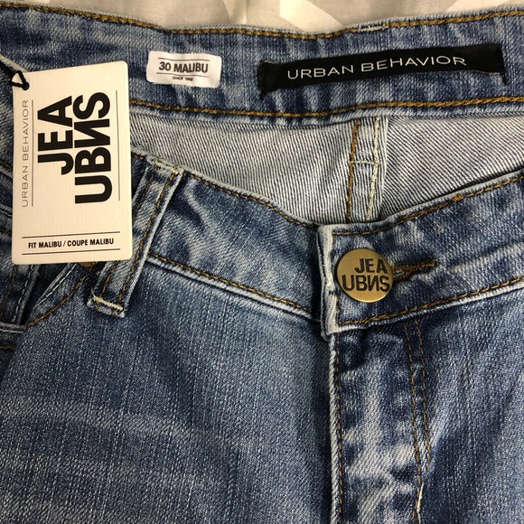 Lt. blue Women’s Jeans Urban Behavior stretch stone washed rips low cut slim fit - Picture 7 of 11